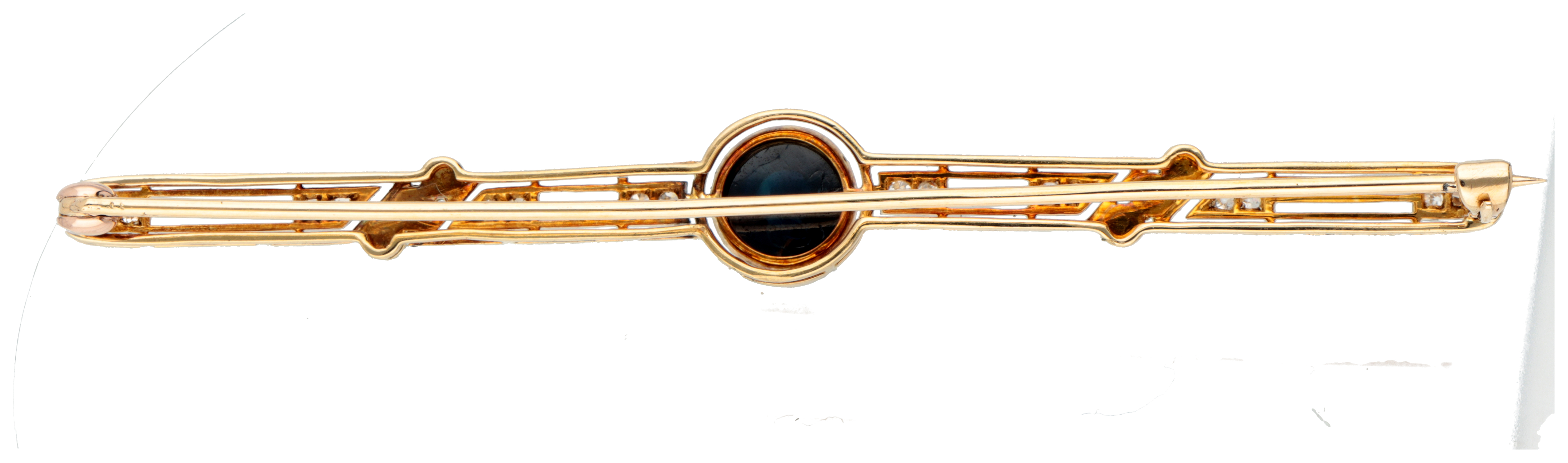 18K. Yellow gold / platinum Art Deco barrette brooch set with ca. 2.31 ct. natural sapphire, diamond - Image 3 of 3