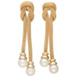 Filippini Brothers 18K yellow gold Italian design ear studs set with freshwater pearl.