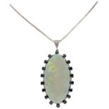 835 Silver necklace + pendant set with approx. 30.00ct. precious opal & apprx. 2.34ct. nat. sapphire
