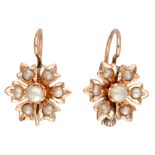 Antique 10K rose gold earrings set with seed pearls.