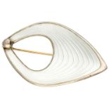 Jemax sterling silver white enamelled leaf-shaped brooch by Danish designer Max Standager.