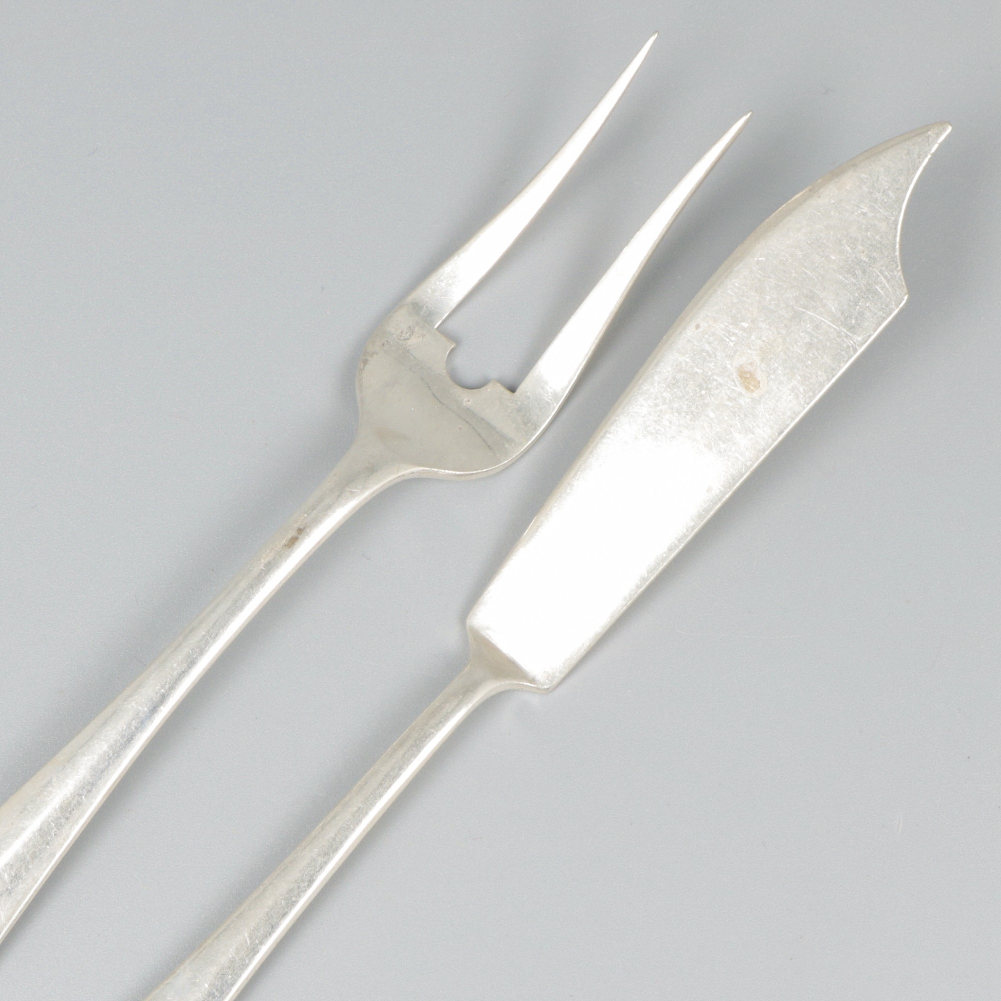 Butter knife & meat fork "Haags Lofje" silver. - Image 3 of 6
