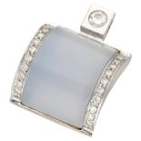 18K White gold pendant set with approx. 0.33 ct. diamond and chalcedony.