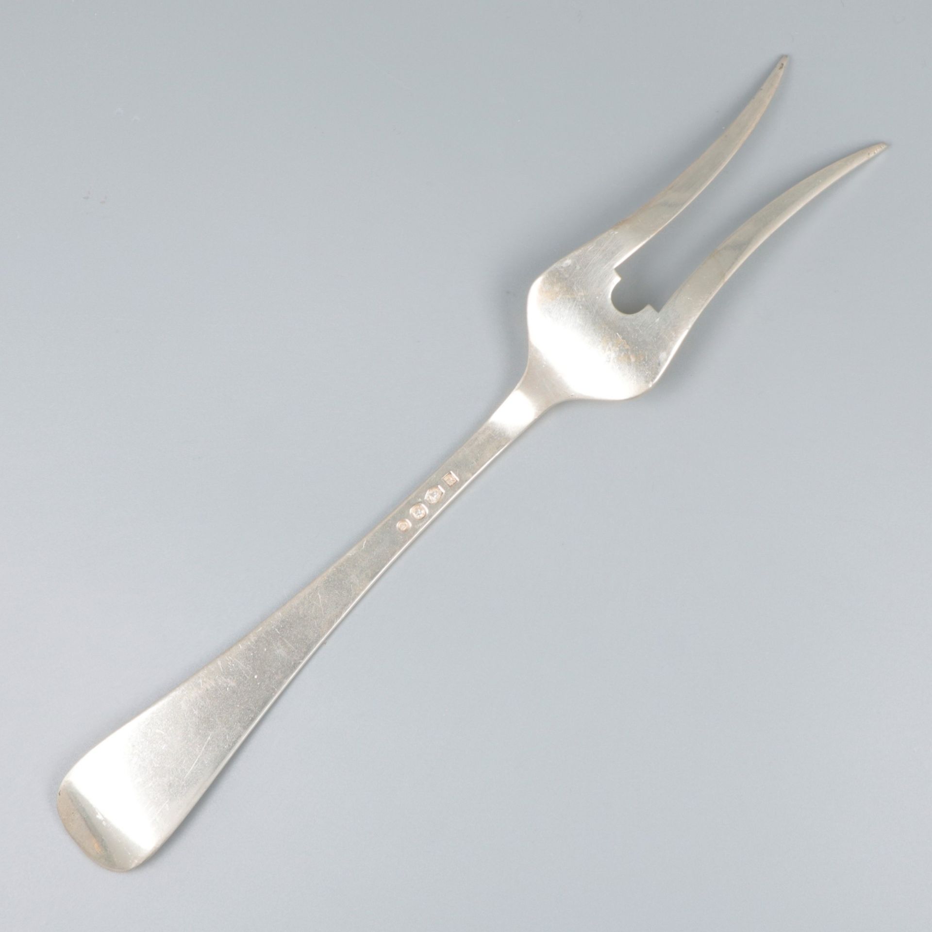 Meat serving fork "Haags Lofje" silver. - Image 2 of 6