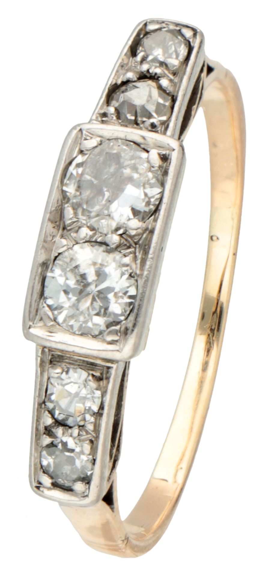 14K Bi-colour gold Art Deco ring set with approx. 0.72 ct. diamond.