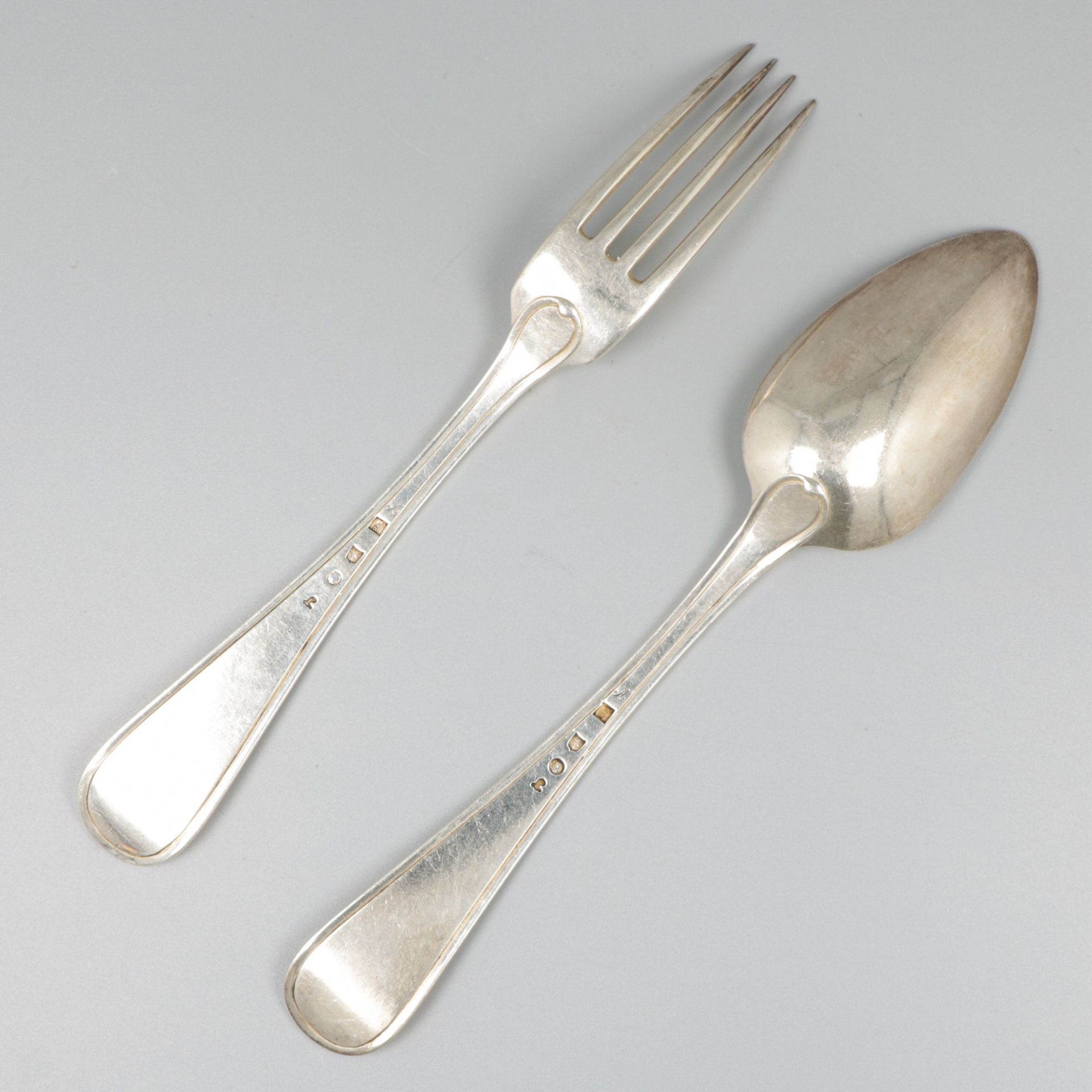 Silver dinner spoon and fork, Pieter Las van Bennekom, Amsterdam 1820. - Image 2 of 6