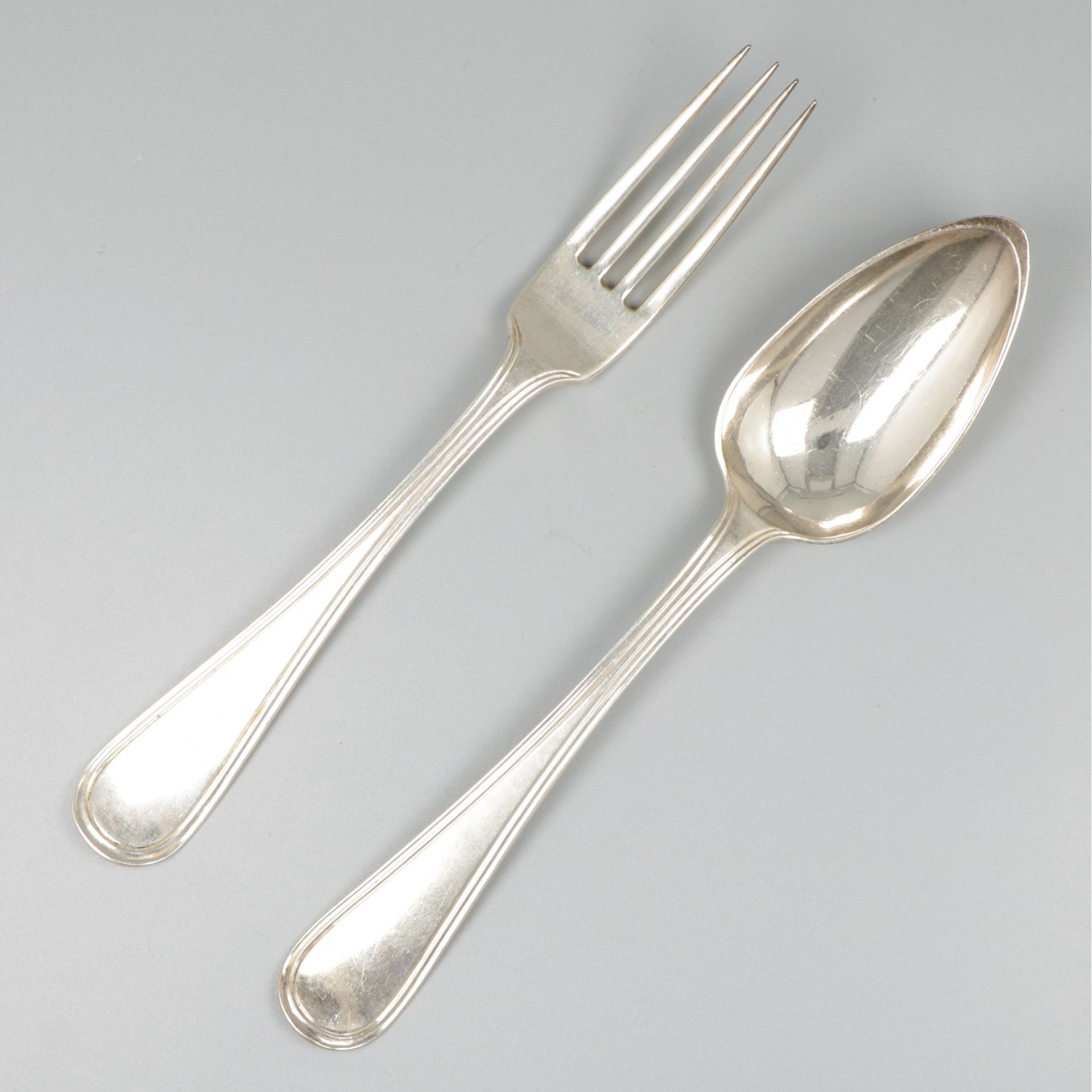 Silver dinner spoon and fork, Pieter Las van Bennekom, Amsterdam 1820.