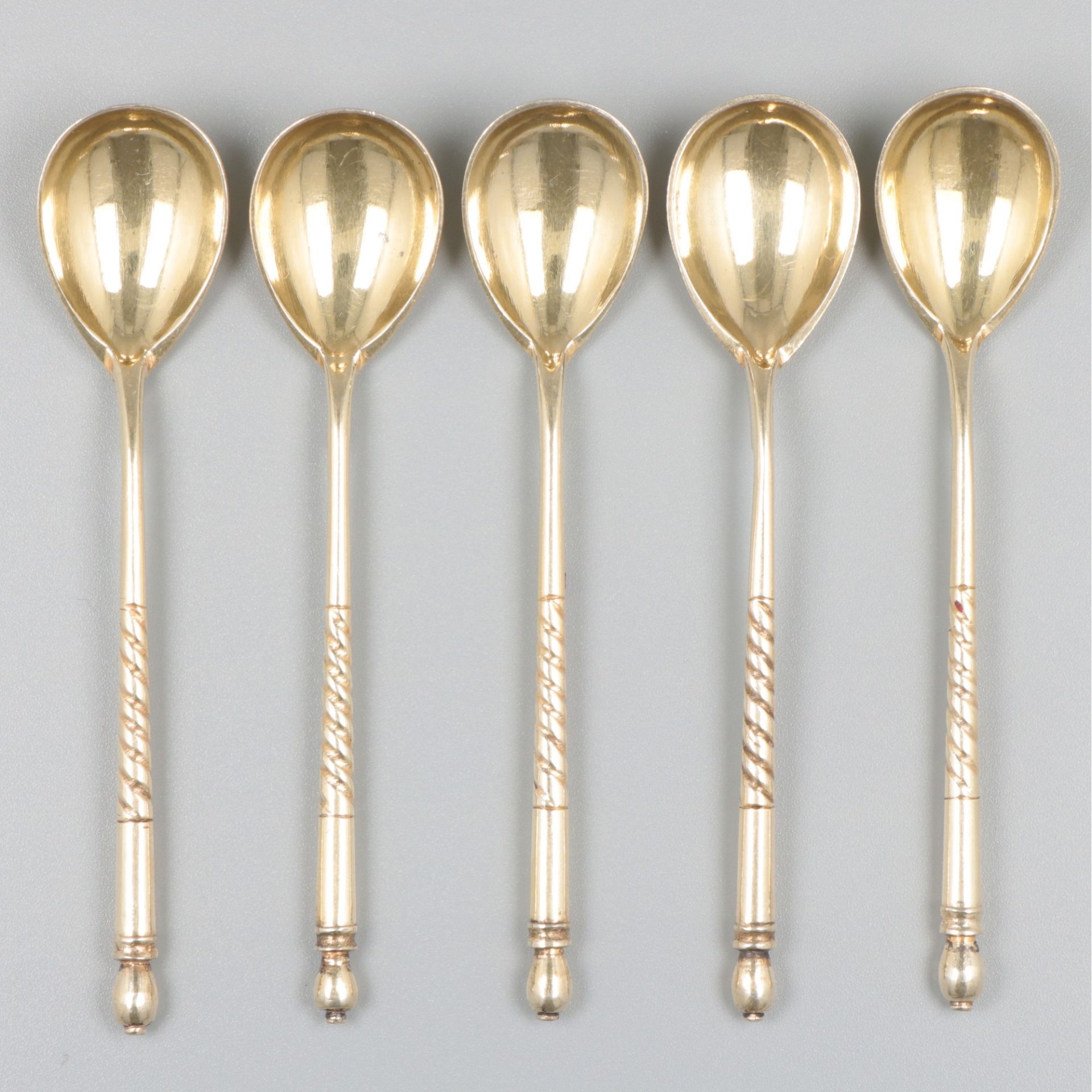 5-piece set of coffee spoons, silver.