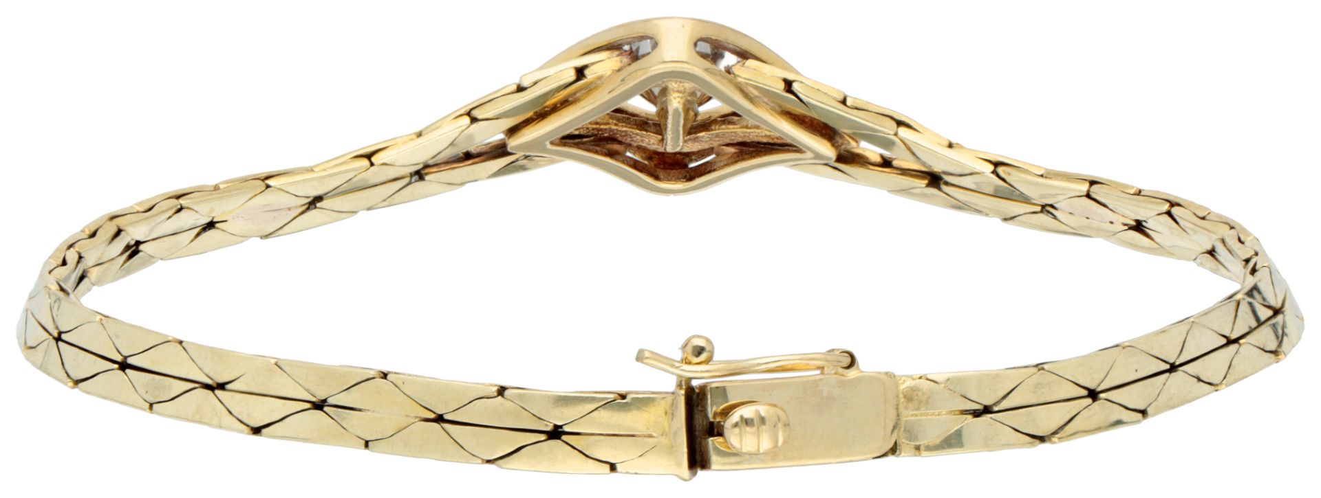 14K yellow gold flexible bracelet with diamond rosette. - Image 3 of 3