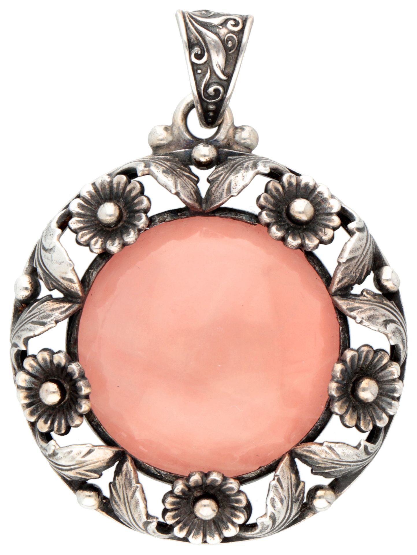 Niels Erik From silver pendant set with rose quartz.