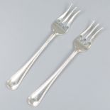 2-piece set meat forks "Hollands Rondfilet", silver.