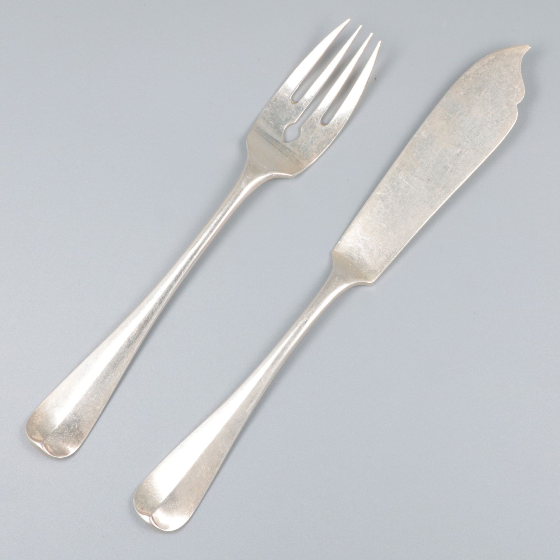 10-piece fish cutlery "Haags Lofje", silver. - Image 2 of 6