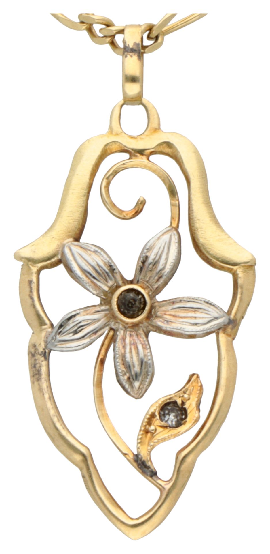 14K Yellow gold Art Nouveau pendant on necklace. - Bild 2 aus 3