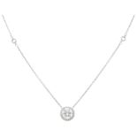 18K White gold necklace with halo pendant set with moissanite and simili.