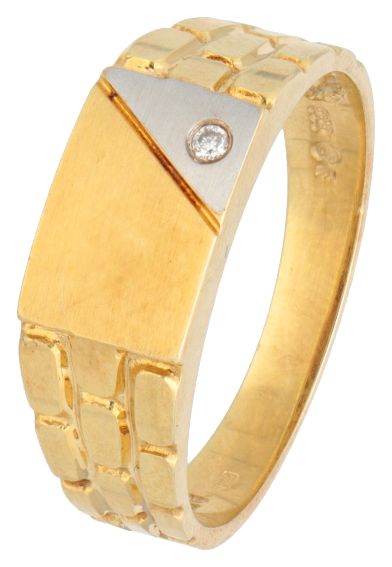 14K Bicolour gold men's ring set with approx. 0.02 ct diamond.