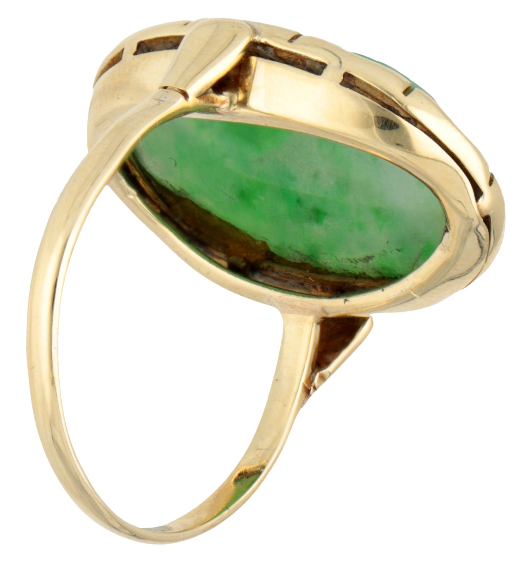 Vintage 14K yellow gold ring set with a jade imitation. - Image 2 of 2