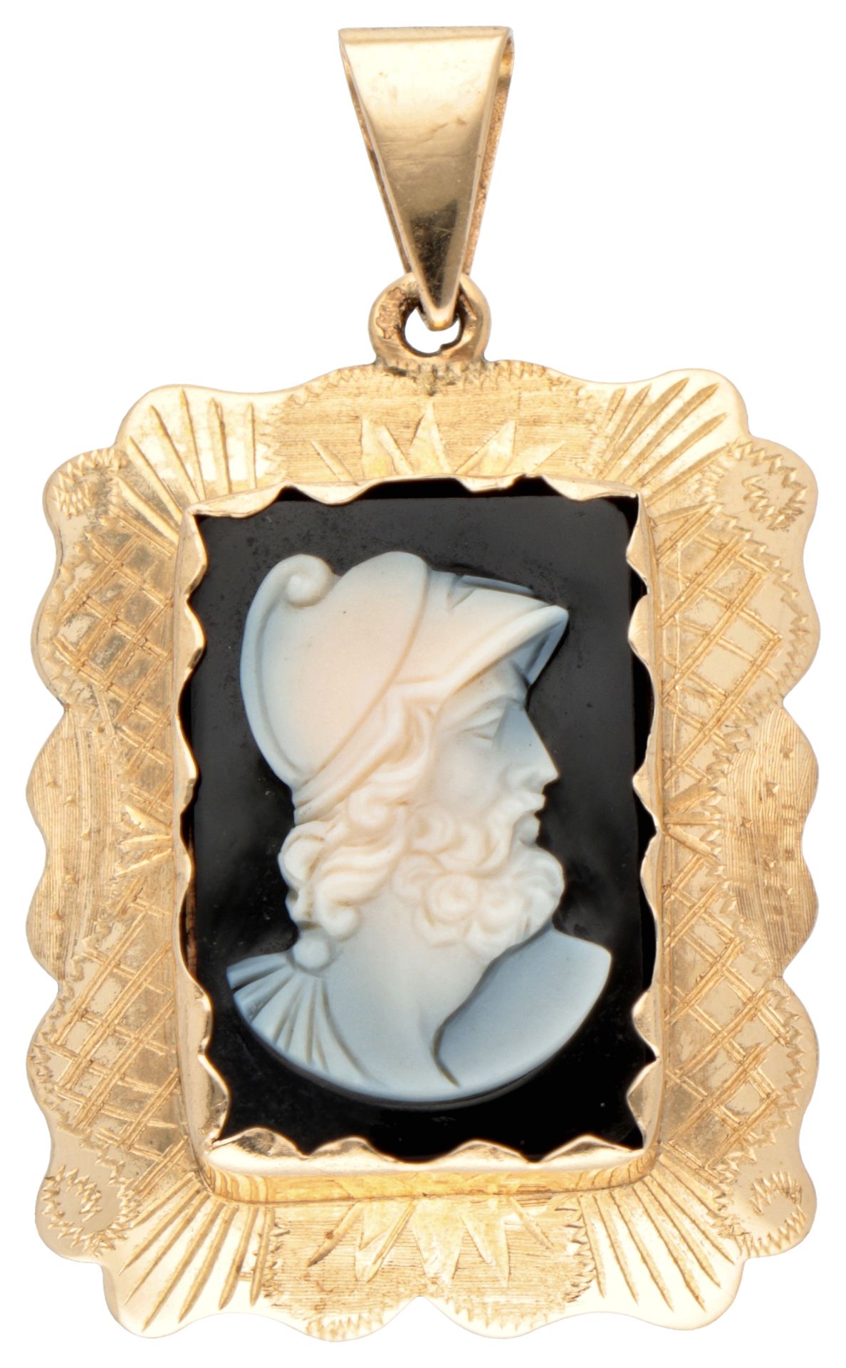 14K yellow gold onyx cameo pendant with Hermès.