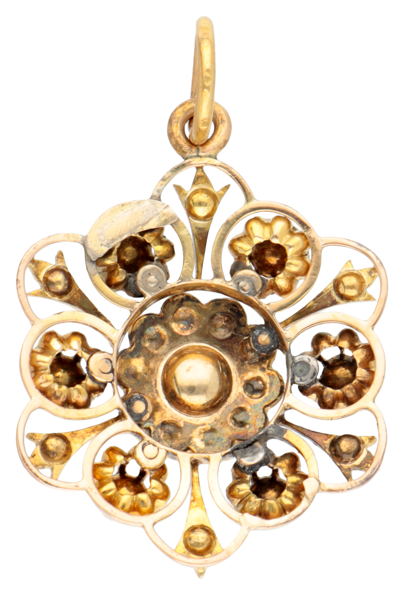 10K Yellow gold antique pendant with rose cut diamond on foil.  - Image 2 of 2