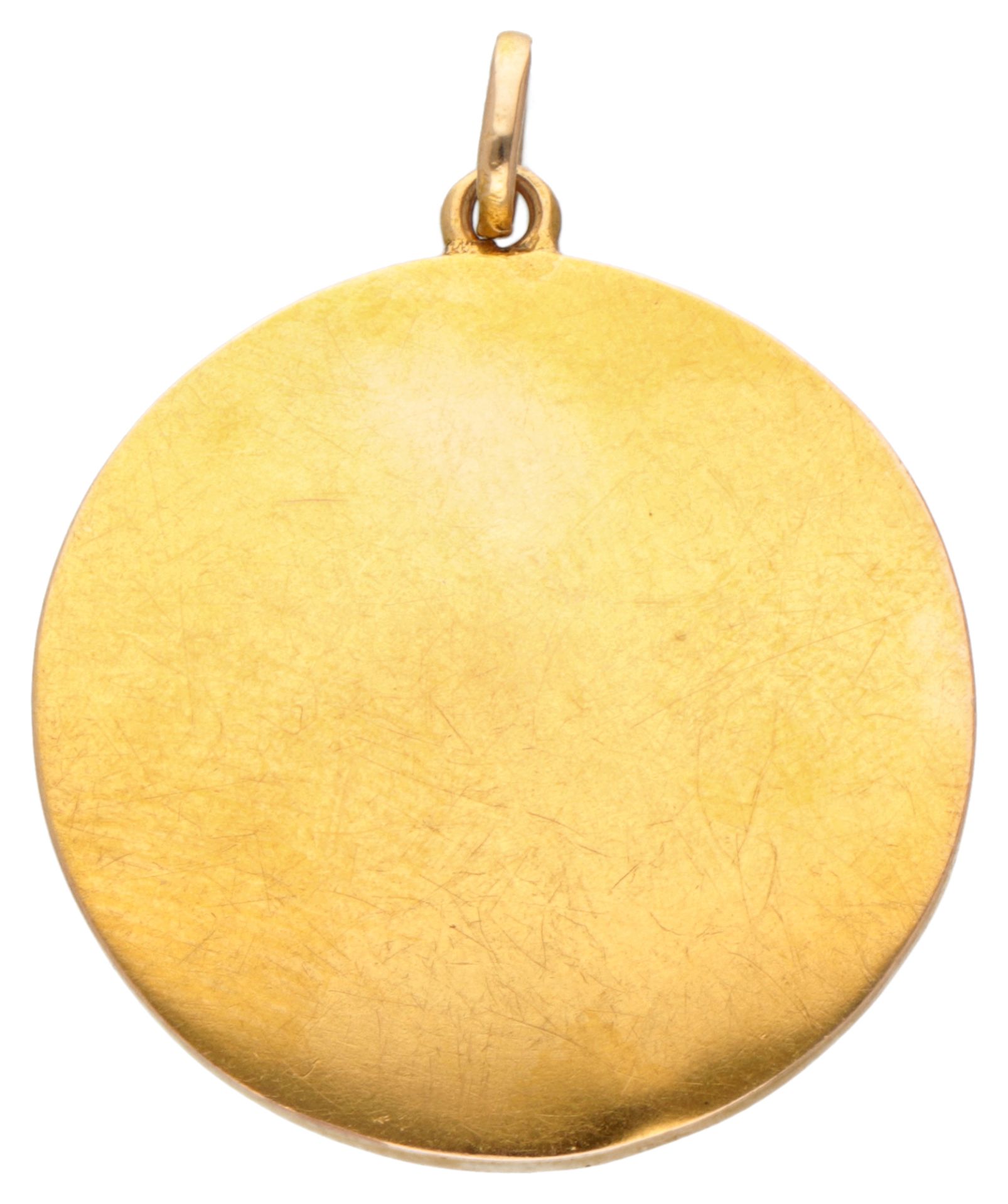 14K Yellow gold Art Nouveau pendant 'habillé' of a woman's profile with diamond. - Bild 2 aus 2