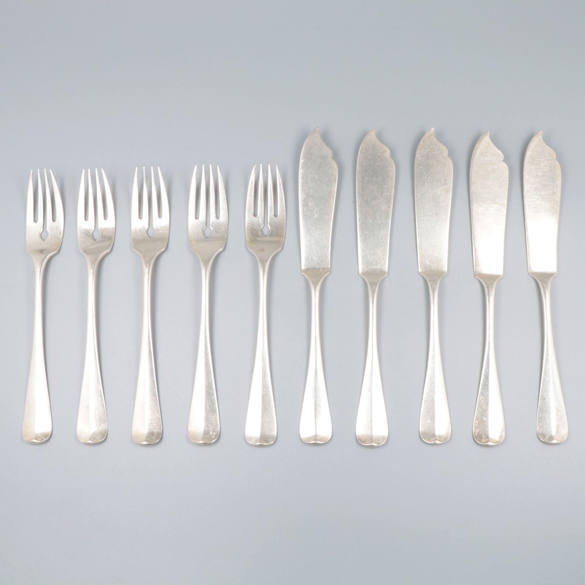 10-piece fish cutlery "Haags Lofje", silver.