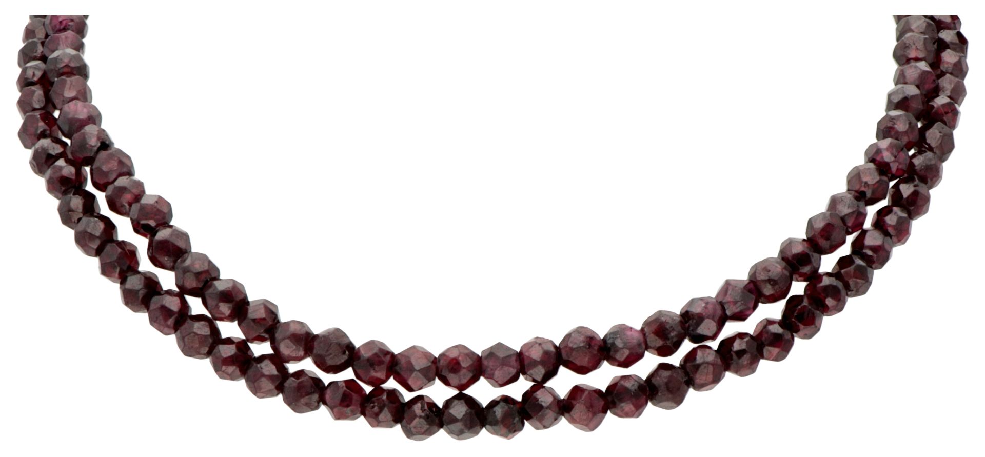 14K Yellow gold two-row garnet necklace. - Bild 3 aus 3