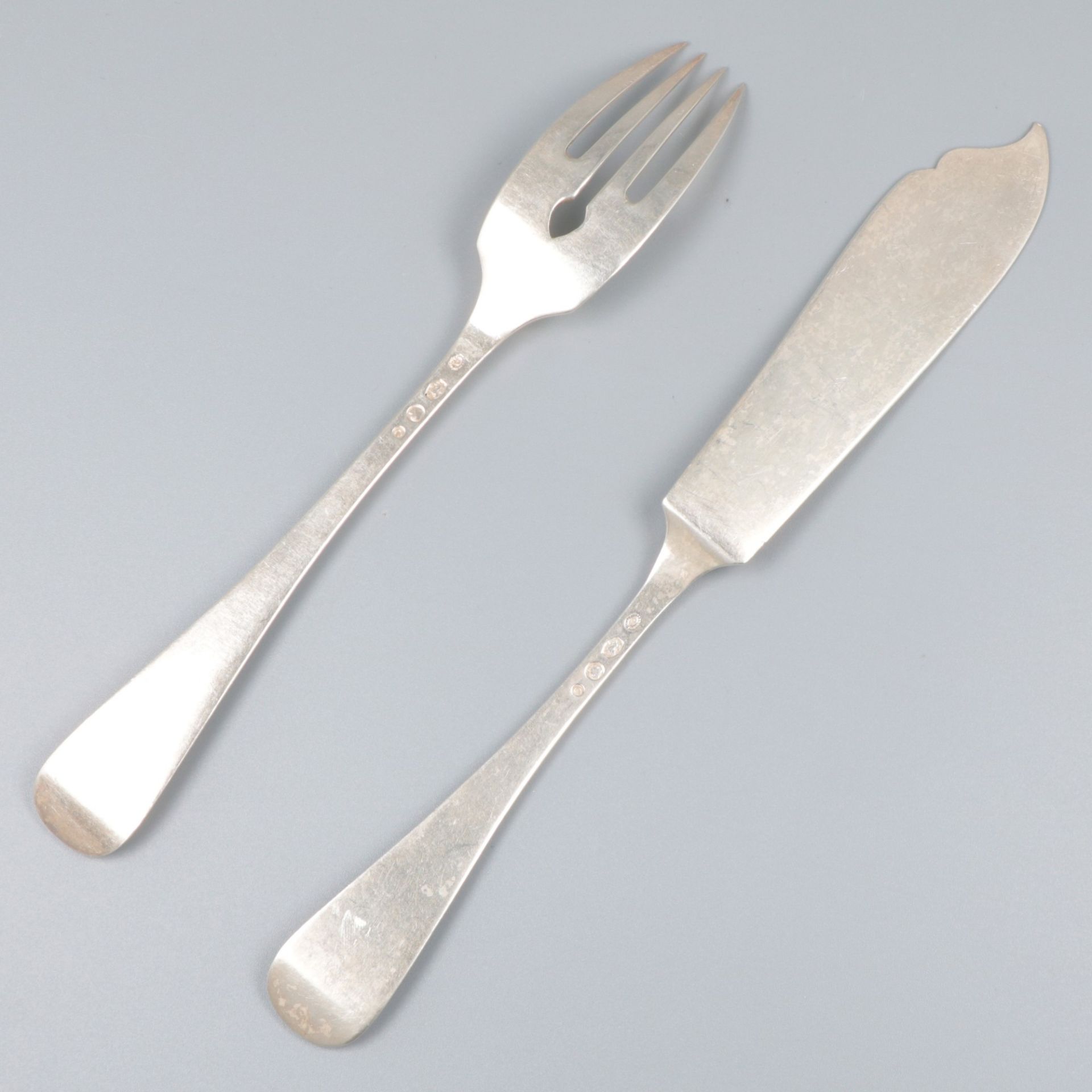 10-piece fish cutlery "Haags Lofje", silver. - Image 3 of 6