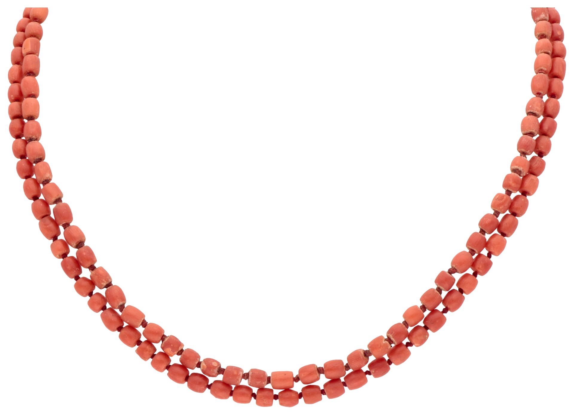 14K Yellow gold two-row red coral necklace. - Image 3 of 3