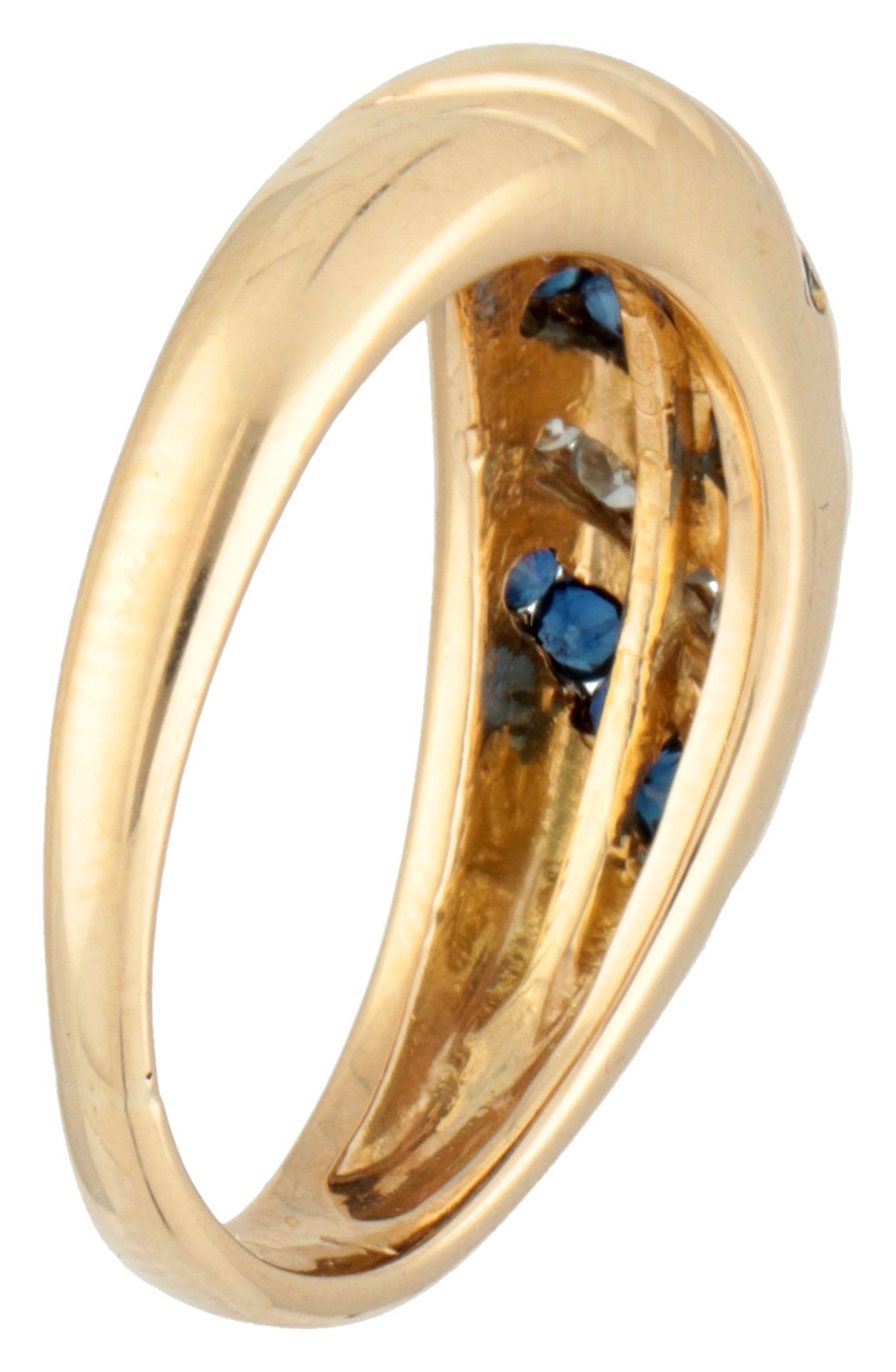 18K Yellow gold ring set with diamond and sapphire. - Image 2 of 2