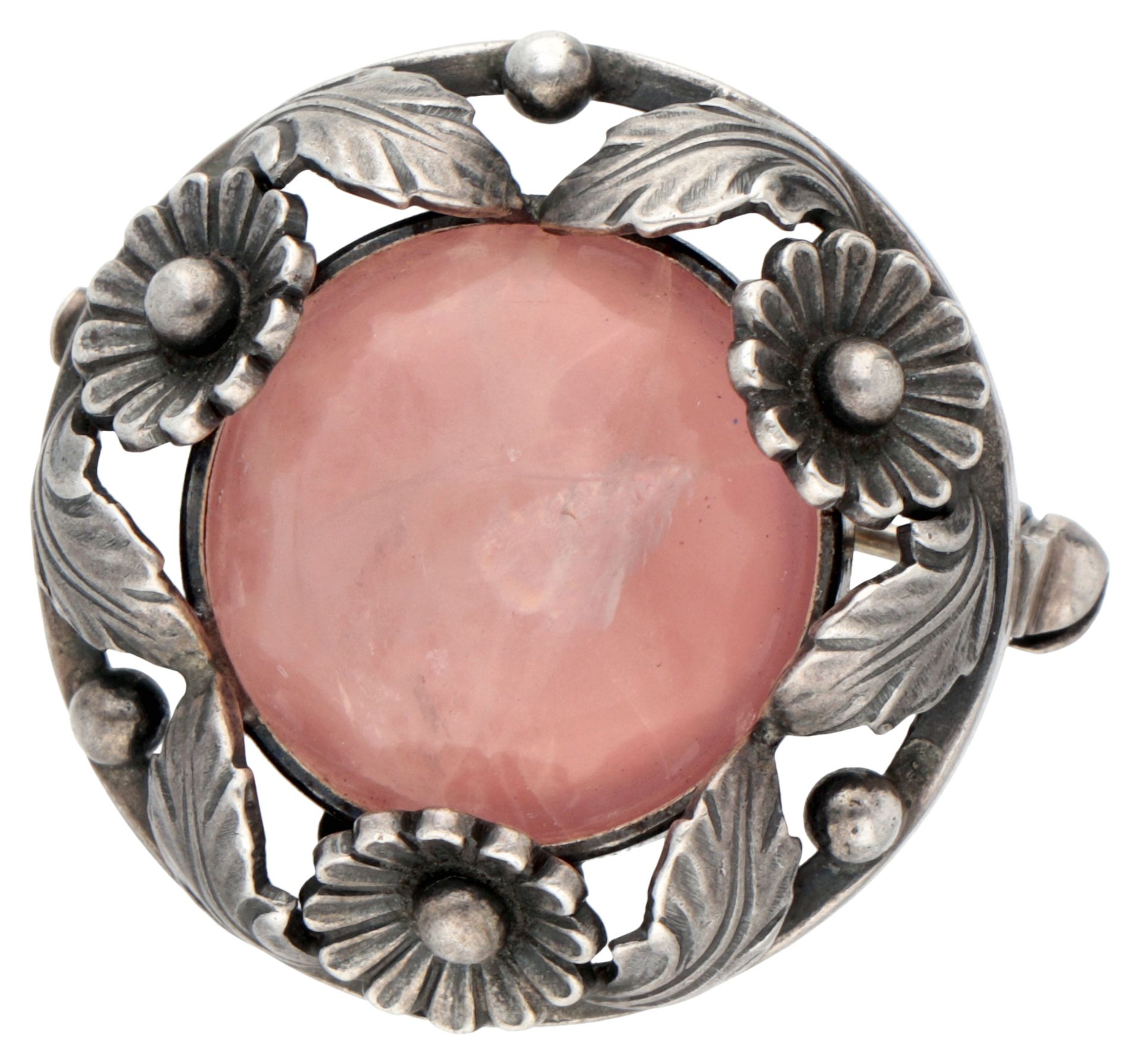 Niels Erik From silver brooch set with rose quartz.