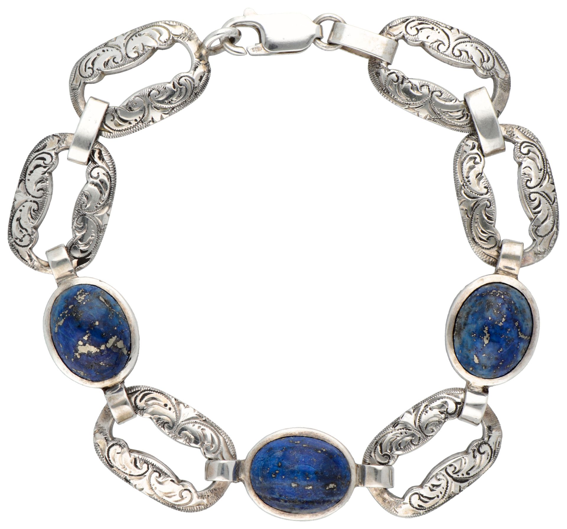 Silver link bracelet with lapis lazuli