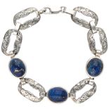 Silver link bracelet with lapis lazuli