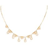 18K Yellow gold antique filigree necklace.