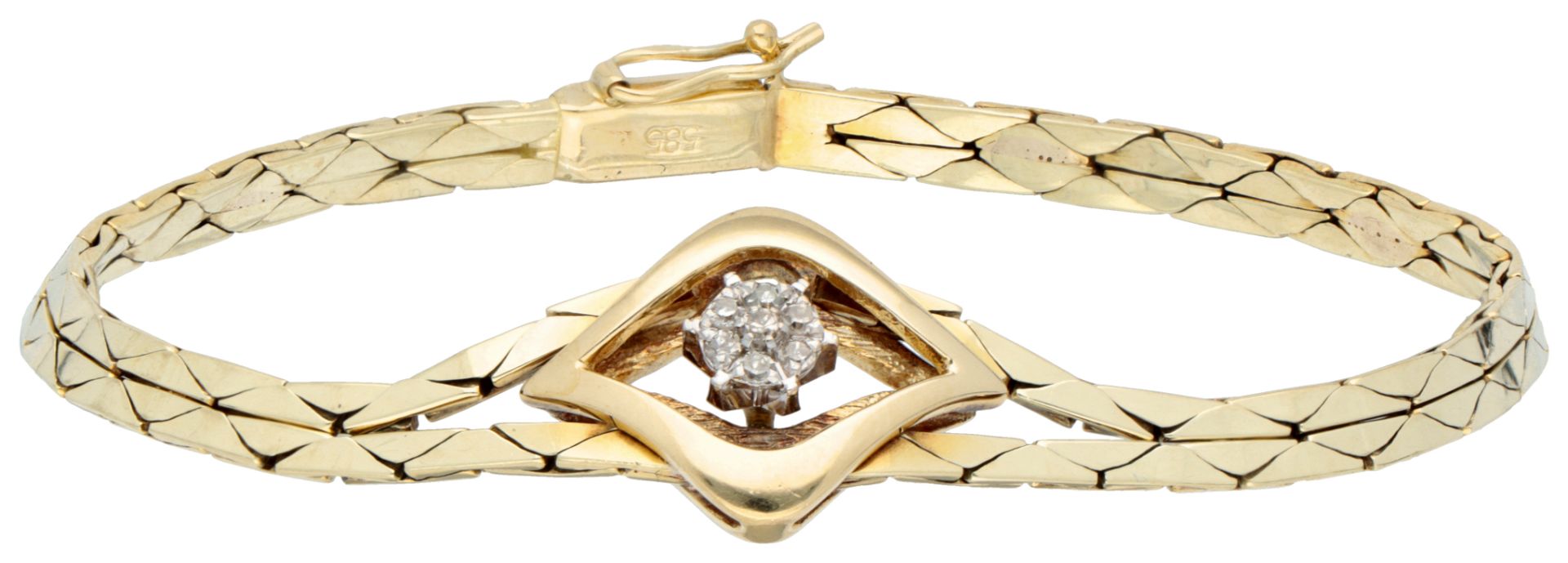 14K yellow gold flexible bracelet with diamond rosette.