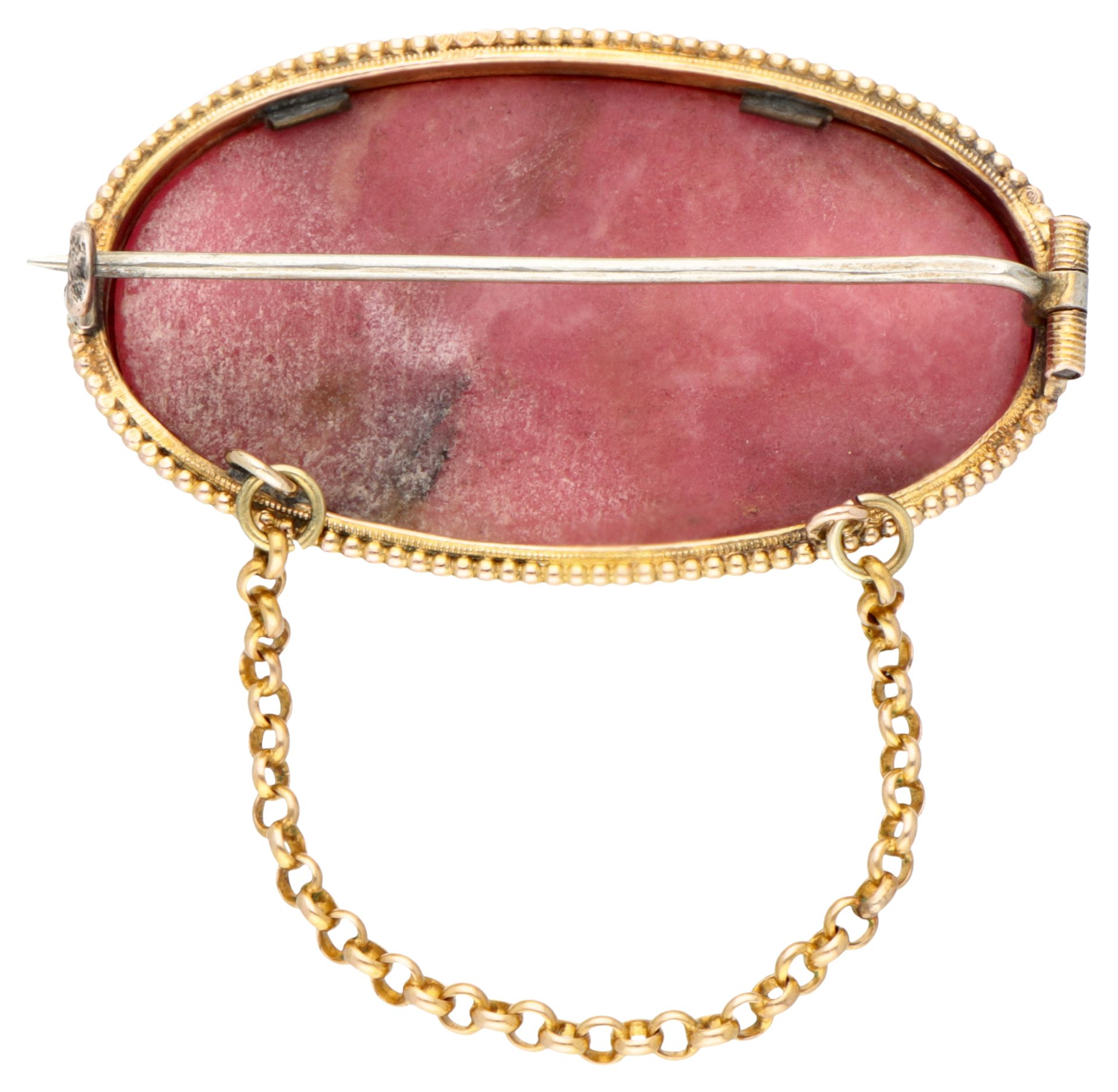 10K Yellow gold brooch with rhodonite. - Image 2 of 2