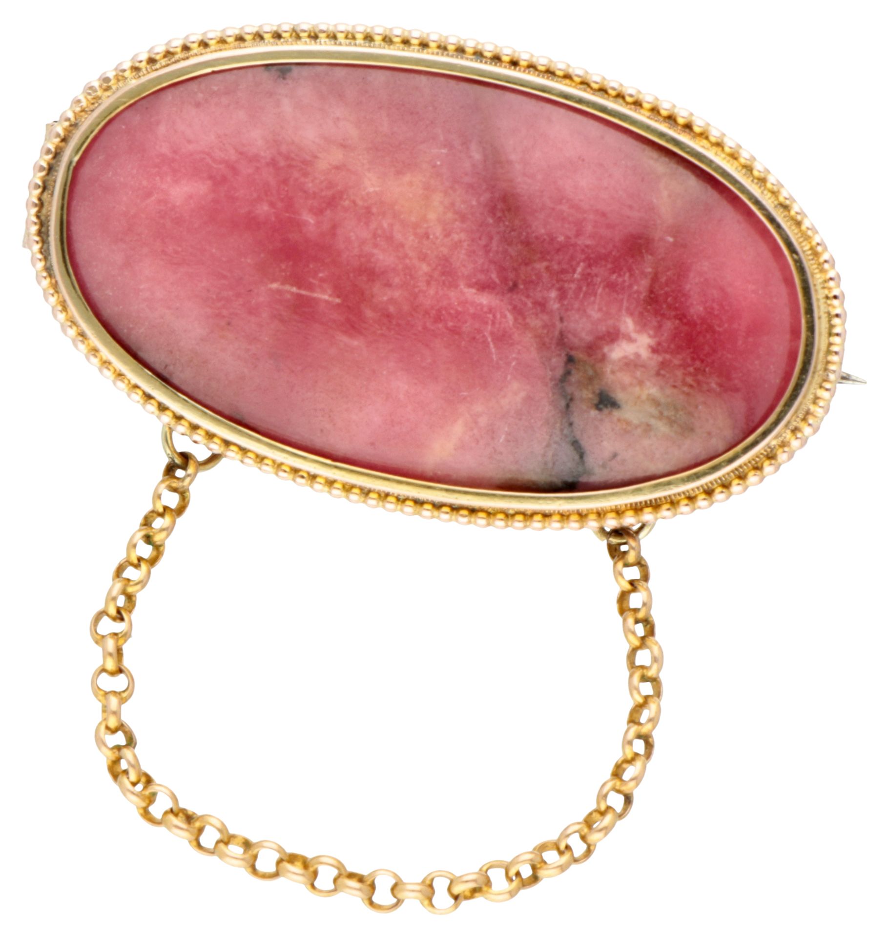 10K Yellow gold brooch with rhodonite.