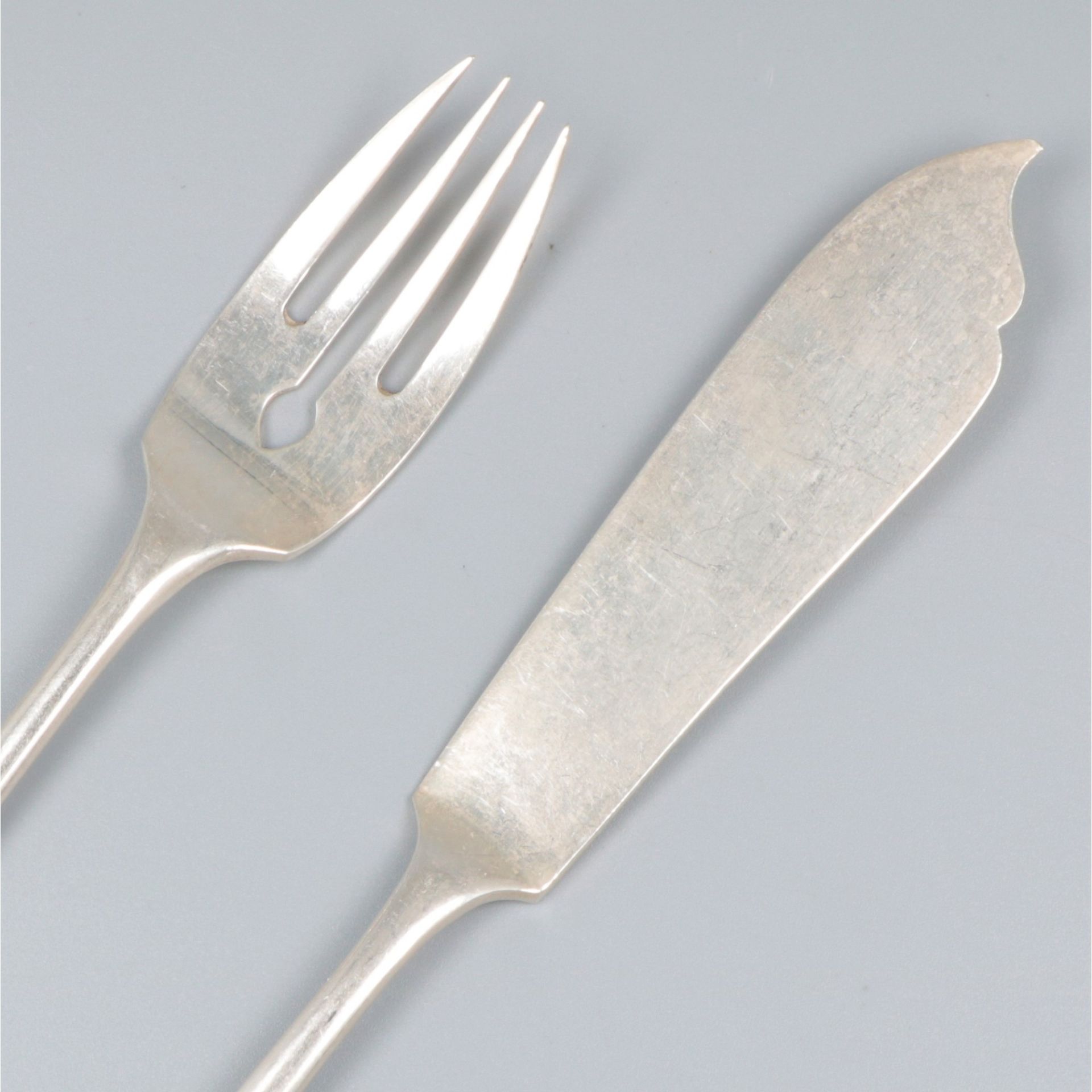 10-piece fish cutlery "Haags Lofje", silver. - Image 4 of 6