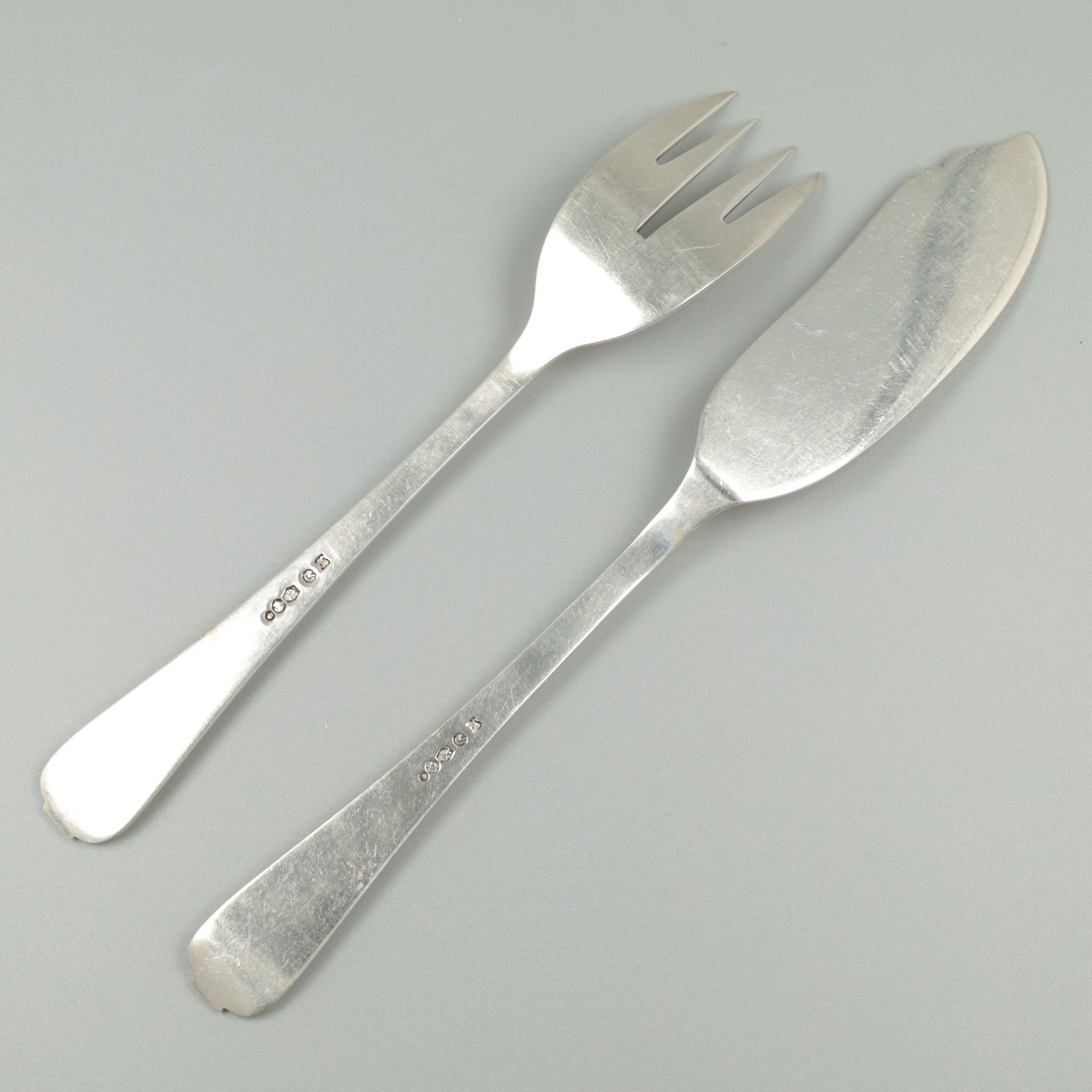 12-piece fish cutlery, model 1064 by Christa Ehrlich (1903-1995) for Zilverfabriek-Voorschoten, silv - Image 6 of 8