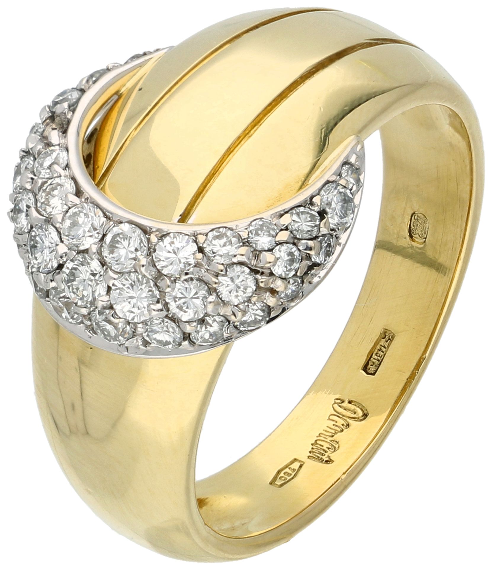 Damiani 18K yellow gold half moon ring set with approx. 0.46 ct diamond.