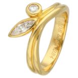 18K Yellow gold asymmetric ring with marquise cut diamond.