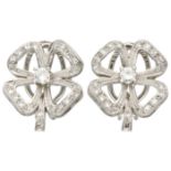 14K White gold four-leaf clover ear clips set with approx. 0.72 ct. diamond.