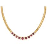 Aras 14K yellow gold choker set with natural rubies of approx. 3.44 ct. and approx. 0.80 ct. diamond