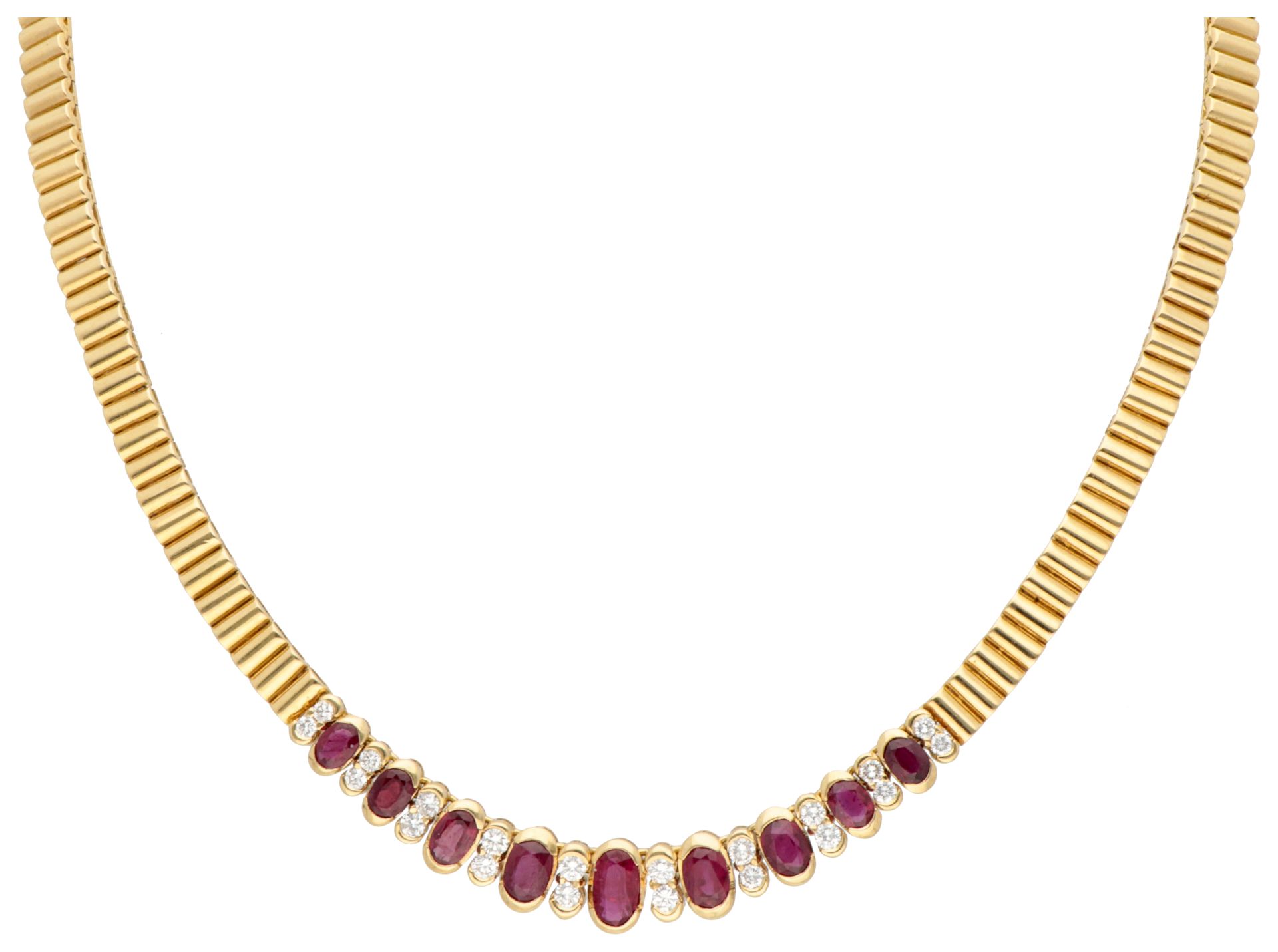 Aras 14K yellow gold choker set with natural rubies of approx. 3.44 ct. and approx. 0.80 ct. diamond