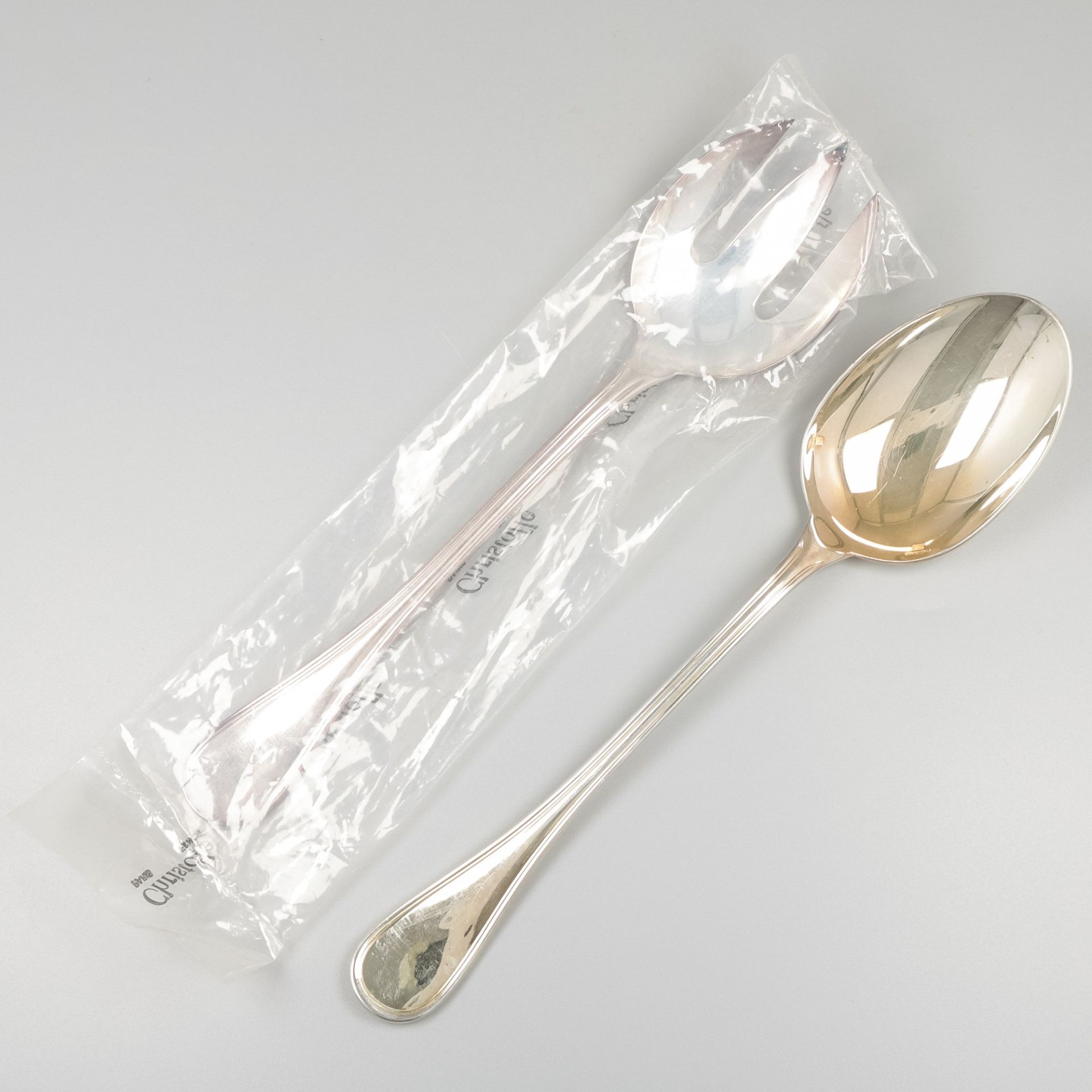 Christofle 2-piece salad serving cutlery, model Albi, silver-plated.