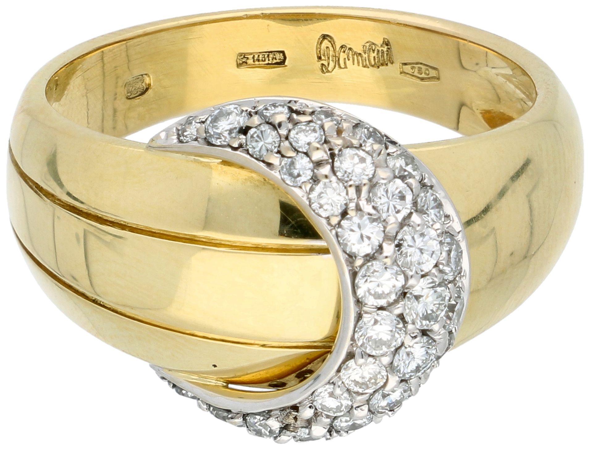 Damiani 18K yellow gold half moon ring set with approx. 0.46 ct diamond. - Image 3 of 4