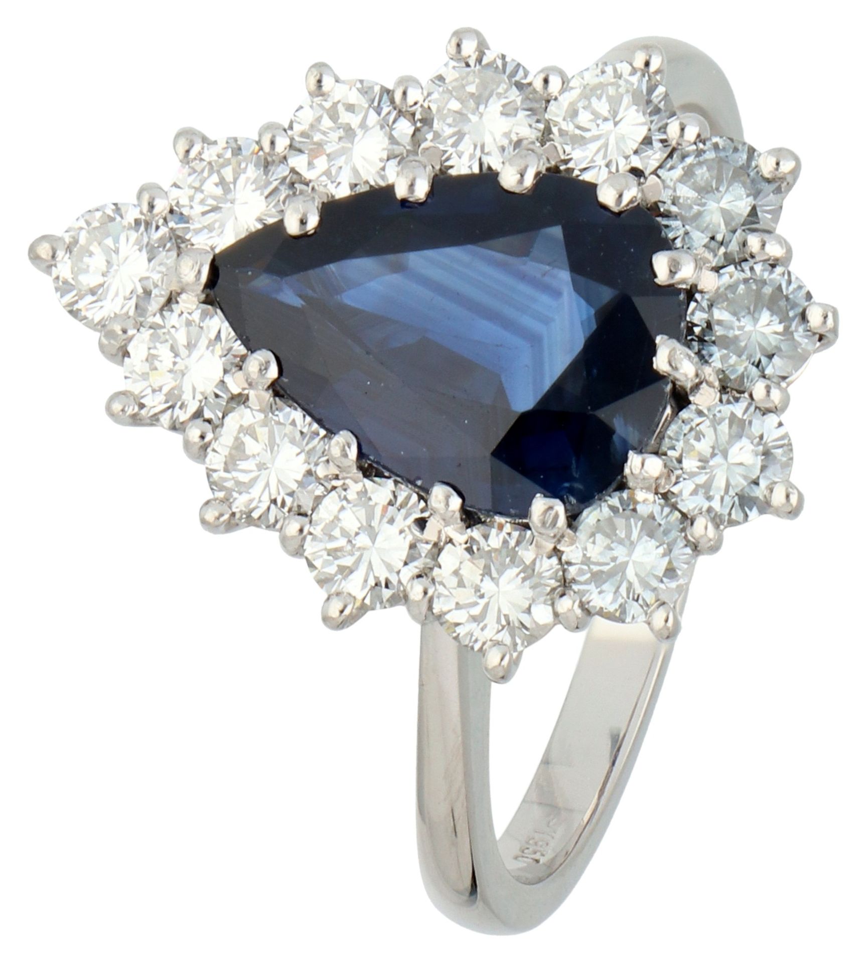Platinum entourage ring set with approx. 3.0 ct. natural sapphire and diamond.