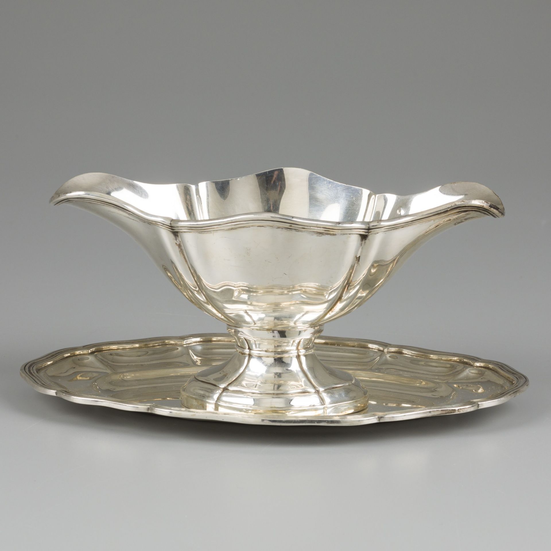 Sauce boat with saucer, silver. - Bild 2 aus 6