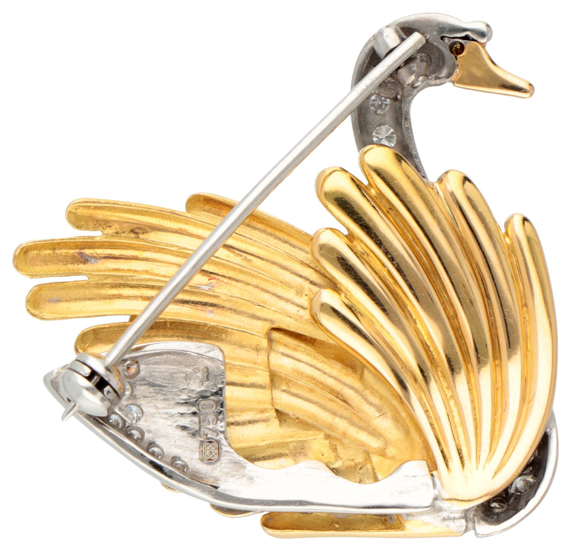 18K Bicolor gold brooch of a swan with approx. 0.75 ct. diamond. - Image 2 of 2