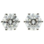 GIA certified 18K white gold diamond stud earrings of 0.41 and 0.40 ct.
