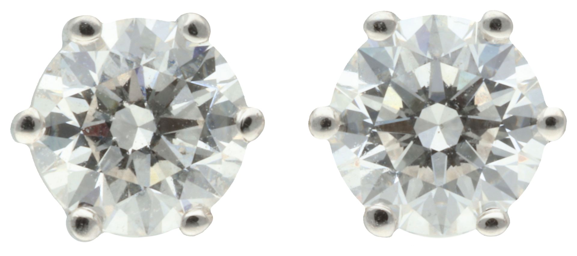 GIA certified 18K white gold diamond stud earrings of 0.41 and 0.40 ct.