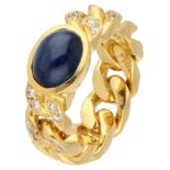 18K Yellow gold gourmet ring set with approx. 2.91 ct. natural sapphire and diamond.